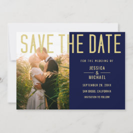 Moderne Elegante Simple Navy Deep Blue Foto Weddin Save The Date
