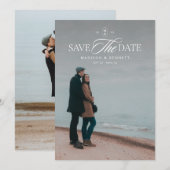 Moderne elegante Skript-Doppelseitige Foto Weiß Save The Date (Vorne/Hinten)