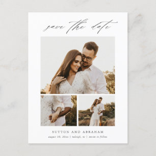 Moderne elegante Skript-Foto-Collage Save The Date Ankündigungspostkarte