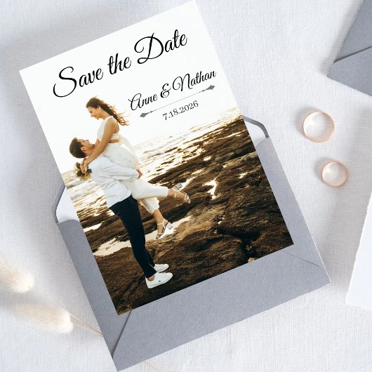 Moderne elegante Skript-Foto-Hochzeit Save The Date