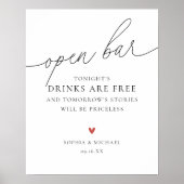 Moderne elegante Skript Hochzeit Open Bar Schild (Vorne)