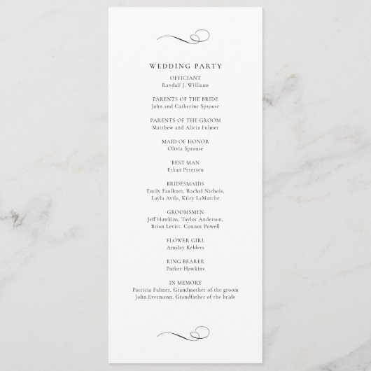 Moderne elegante Skript-Hochzeit Programm (Rückseite)