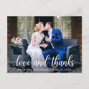 Moderne elegante Skript-Liebe-Dank-Hochzeitsfoto W Postkarte