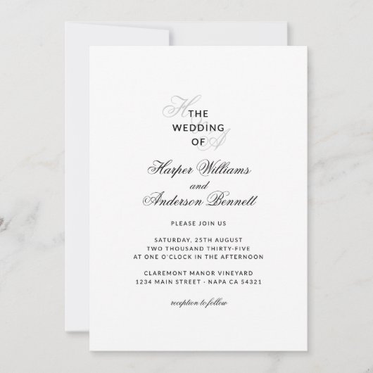 Moderne elegante Skript-Monogramm-Hochzeit  Einladung (Vorderseite)
