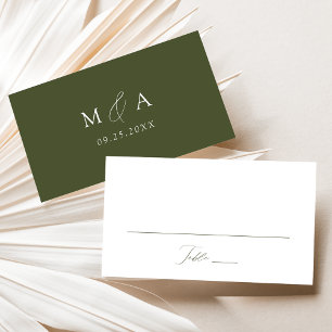 Moderne elegante Skript Olive-Grün Hochzeit Platzkarte