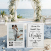 Moderne elegante Skript-QR-Code-Foto-Budget-Hochze Einladung