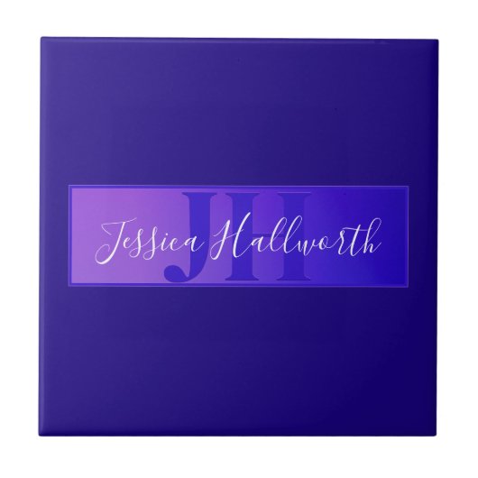 Moderne elegante Skriptbezeichnung & Monogram Ombr Fliese (Vorderseite)