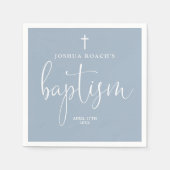 Moderne, elegante Skripte Dusty Blue Taufe Serviette (Vorderseite)
