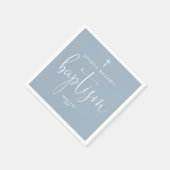 Moderne, elegante Skripte Dusty Blue Taufe Serviette (Ecke)