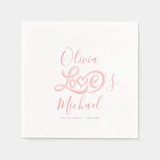 Moderne, elegante Skripte heißen Paare rosa Hochze Serviette (Vorderseite)
