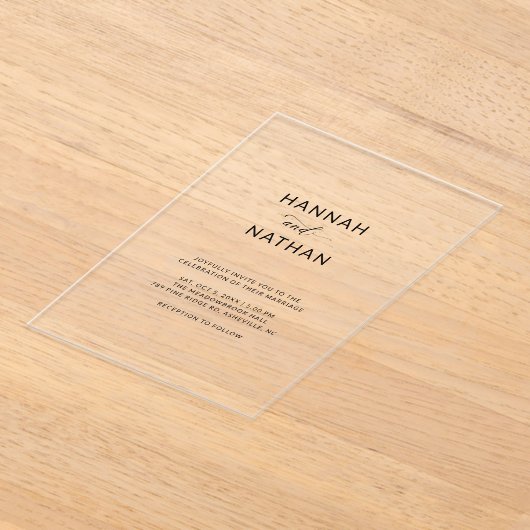 Moderne, elegante Skripte Minimalistisch Wedding C Acryleinladungen (Ablage )