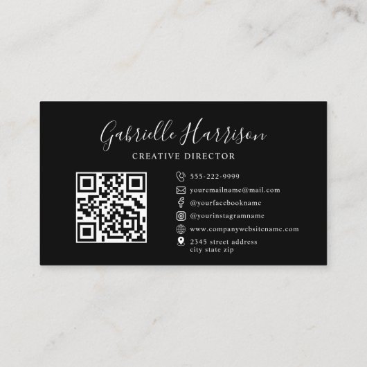 Moderne, elegante Skriptmonogramm-Initialen QR-Cod Visitenkarte (Rückseite)