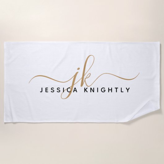 Moderne, elegante Skriptmonogramm-Initialen Strandtuch (Vorderseite)