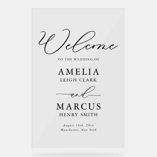 Moderne, elegante SkriptWedding Willkommen Acrylschild (Vorderseite)