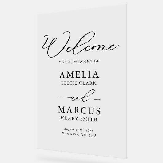 Moderne, elegante SkriptWedding Willkommen Acrylschild (Winkel)