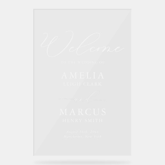 Moderne, elegante SkriptWedding Willkommen Acrylschild (Vorderseite)