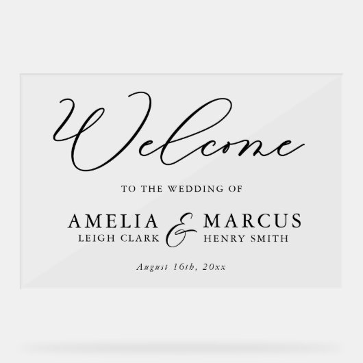 Moderne, elegante SkriptWedding Willkommen Acrylschild (Vorderseite)