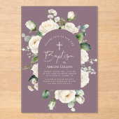 Moderne, elegante, skriptzeitliche Lavendel-Taufe Acryleinladungen (Vorderseite)