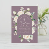 Moderne, elegante, skriptzeitliche Lavendel-Taufe Einladung (Stehend Vorderseite)