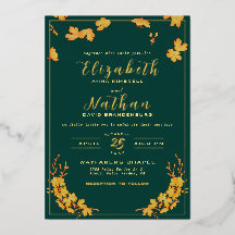 Moderne elegante Smaragdgrün & goldene Blumenhochz