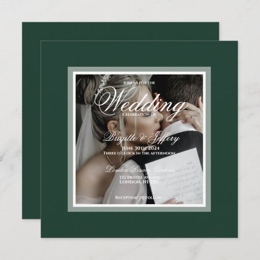 Moderne elegante Smaragdgrün-weiße Hochzeit Einladung (Vorne/Hinten)