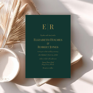 Moderne elegante Smaragdgrüne Monogramm-Hochzeit  Einladung