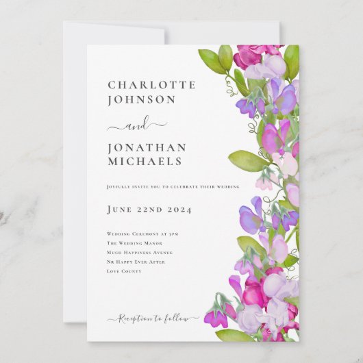 Moderne elegante Sommerhochzeit Einladung (Vorderseite)