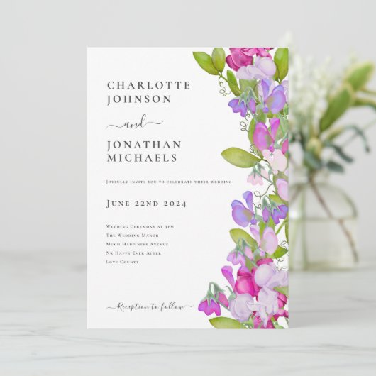 Moderne elegante Sommerhochzeit Einladung (Stehend Vorderseite)