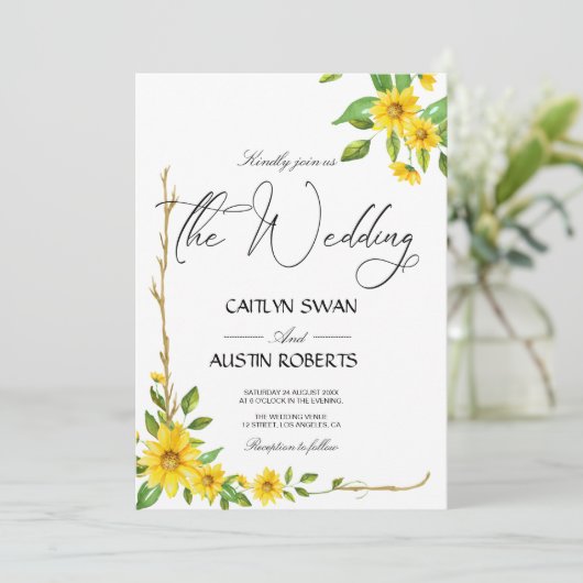 Moderne Elegante Sonnenblumen Einladung (Stehend Vorderseite)