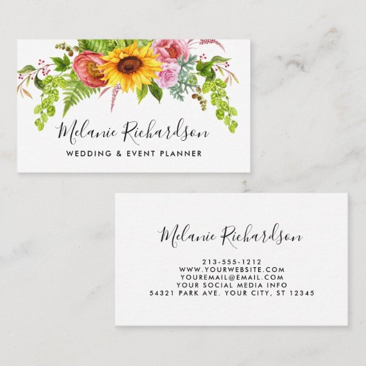 Moderne Elegante Sonnenblumen Grüne Vegetation Visitenkarte (Vorne/Hinten)