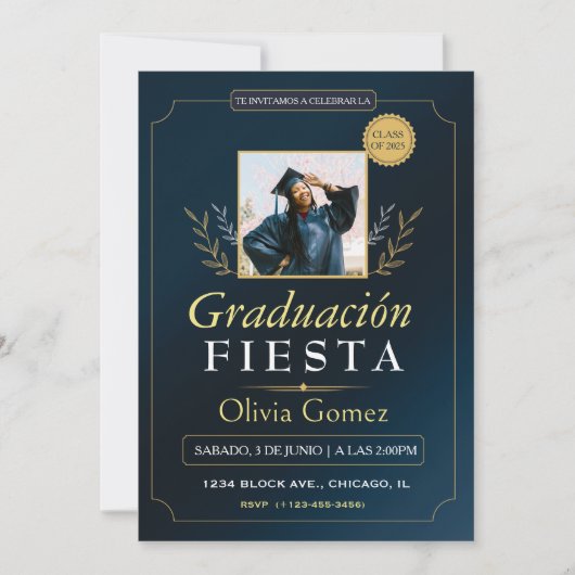 Moderne elegante Spanisch-Absolventen Einladung (Vorderseite)