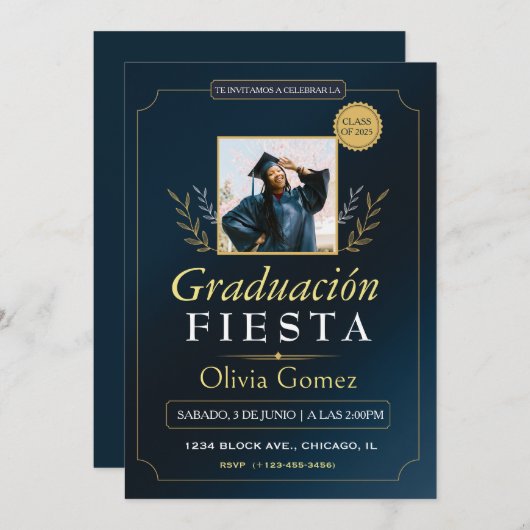 Moderne elegante Spanisch-Absolventen Einladung (Vorne/Hinten)