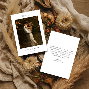 Moderne elegante spanische Hochzeit Gracias Foto Dankeskarte