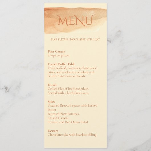 Moderne, elegante Speisekarte mit Aquarell Menükarte (Vorderseite)