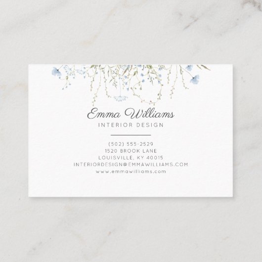 Moderne Elegante Spring Blue Wildblumen Blumen Visitenkarte (Rückseite)