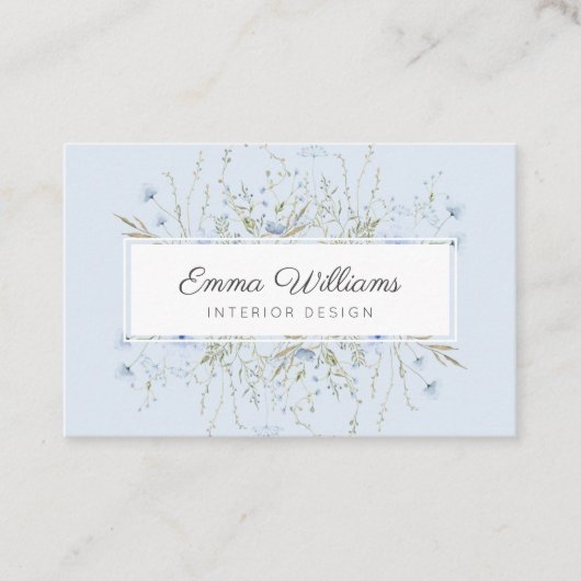 Moderne Elegante Spring Blue Wildblumen Blumen Visitenkarte (Vorderseite)