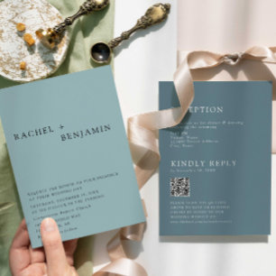 Moderne elegante staubblaue Hochzeits-Scan-to-RSVP Einladung