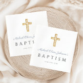 Moderne elegante staubblaue Schrift Jungen-Taufe Serviette