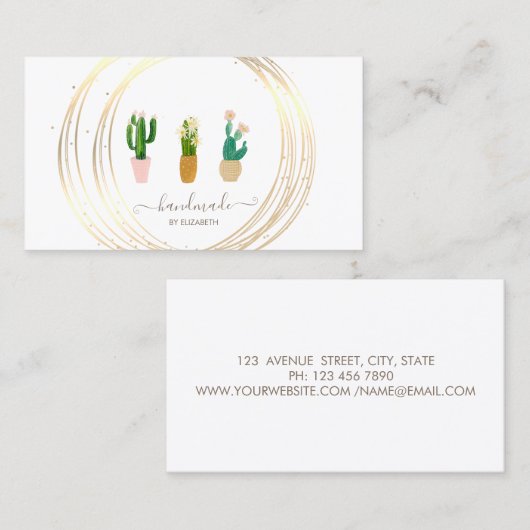 Moderne elegante, stilvolle, goldene Zirkel Cactus Visitenkarte (Vorne/Hinten)