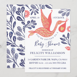 Moderne elegante Stork Baby Girl Dusche Einladung