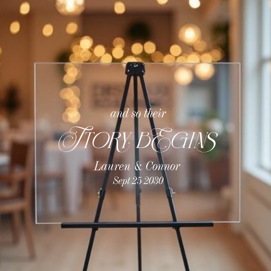 Moderne Elegante Story Beginnt Hochzeit Willkommen Acrylschild
