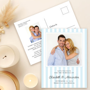 Moderne elegante Streifen-Foto-Hochzeit Save The D Postkarte