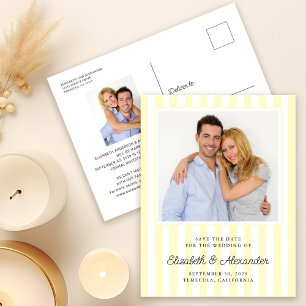 Moderne elegante Streifen-Foto-Hochzeit Save The D Postkarte