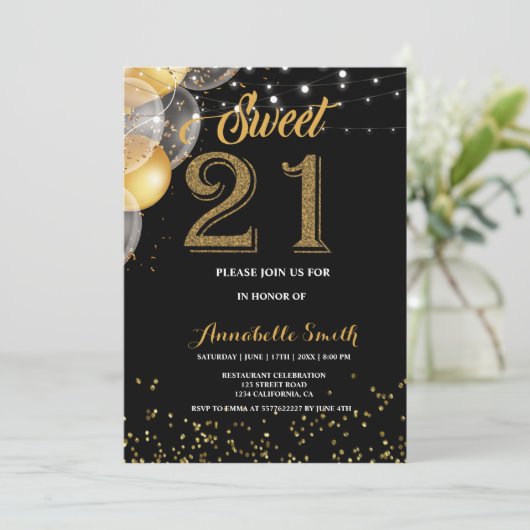Moderne, elegante süße 21 einladung (Stehend Vorderseite)