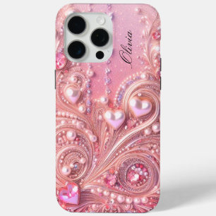 Moderne elegante süße rosa Perlen Valentinstag Case-Mate iPhone Hülle