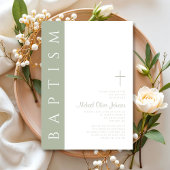 Moderne elegante Taufe mit grünem Kreuz Einladung