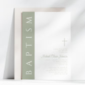 Moderne elegante Taufe mit grünem Kreuz Einladung