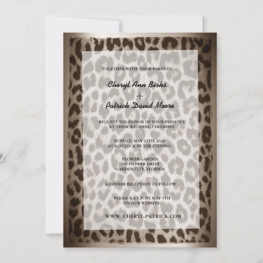 Moderne Elegante Taupe Leopard Printhochzeit Einladung (Vorderseite)
