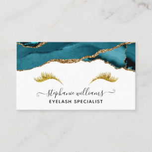 Moderne elegante Teal-Gold-Achat-Wimpern Visitenkarte