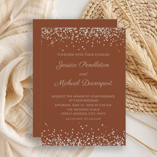 Moderne Elegante Terracotta Glitzer Hochzeit Einladung
